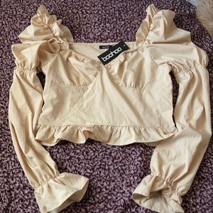 Tall woven ruffle sweetheart neck blouse